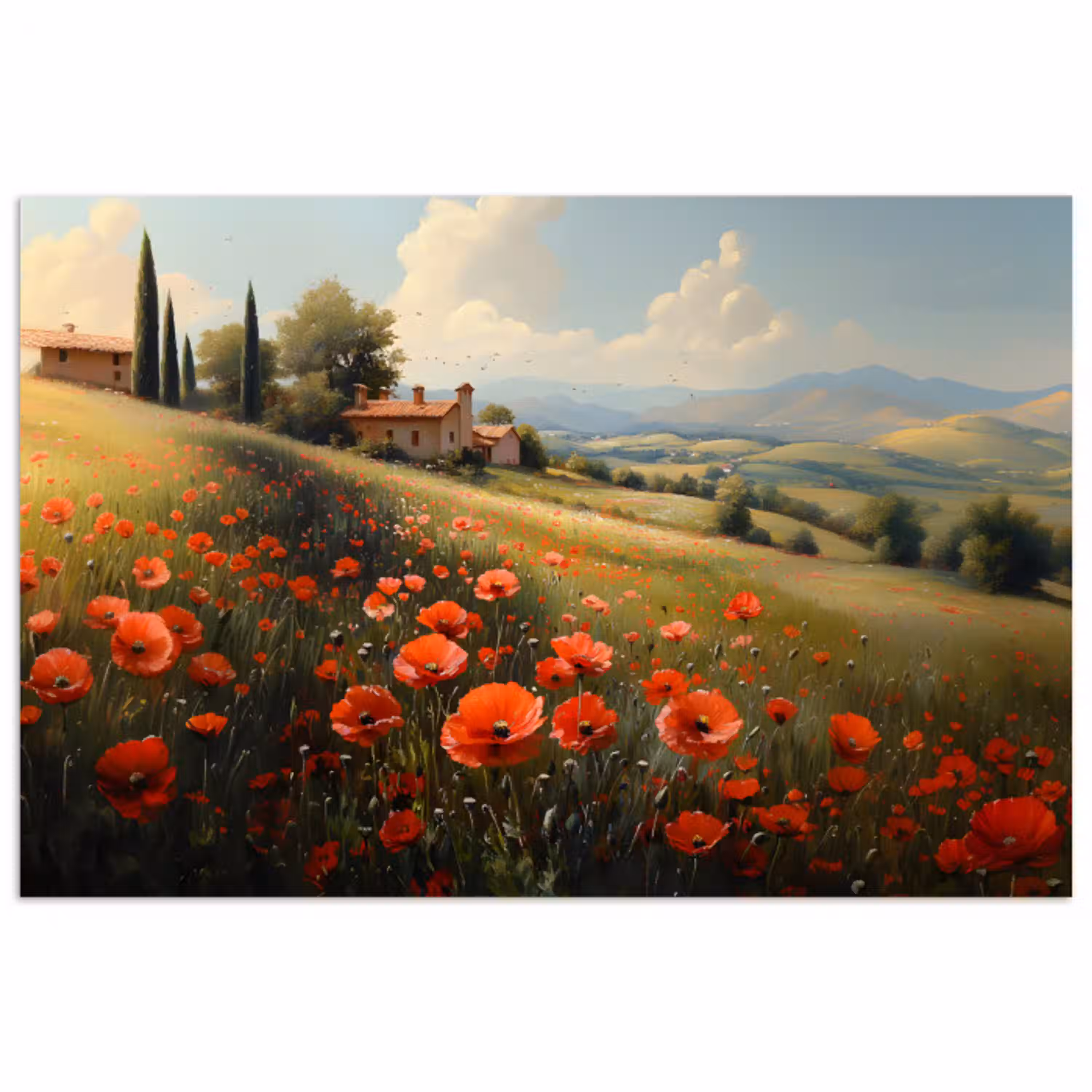 Klaprozen - Rood - Heuvels - Landschap poster papier klein -3d