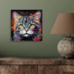 Kat - Graffiti - Dieren - Kleuren - Grijs aluminium wit klein -sfeer2
