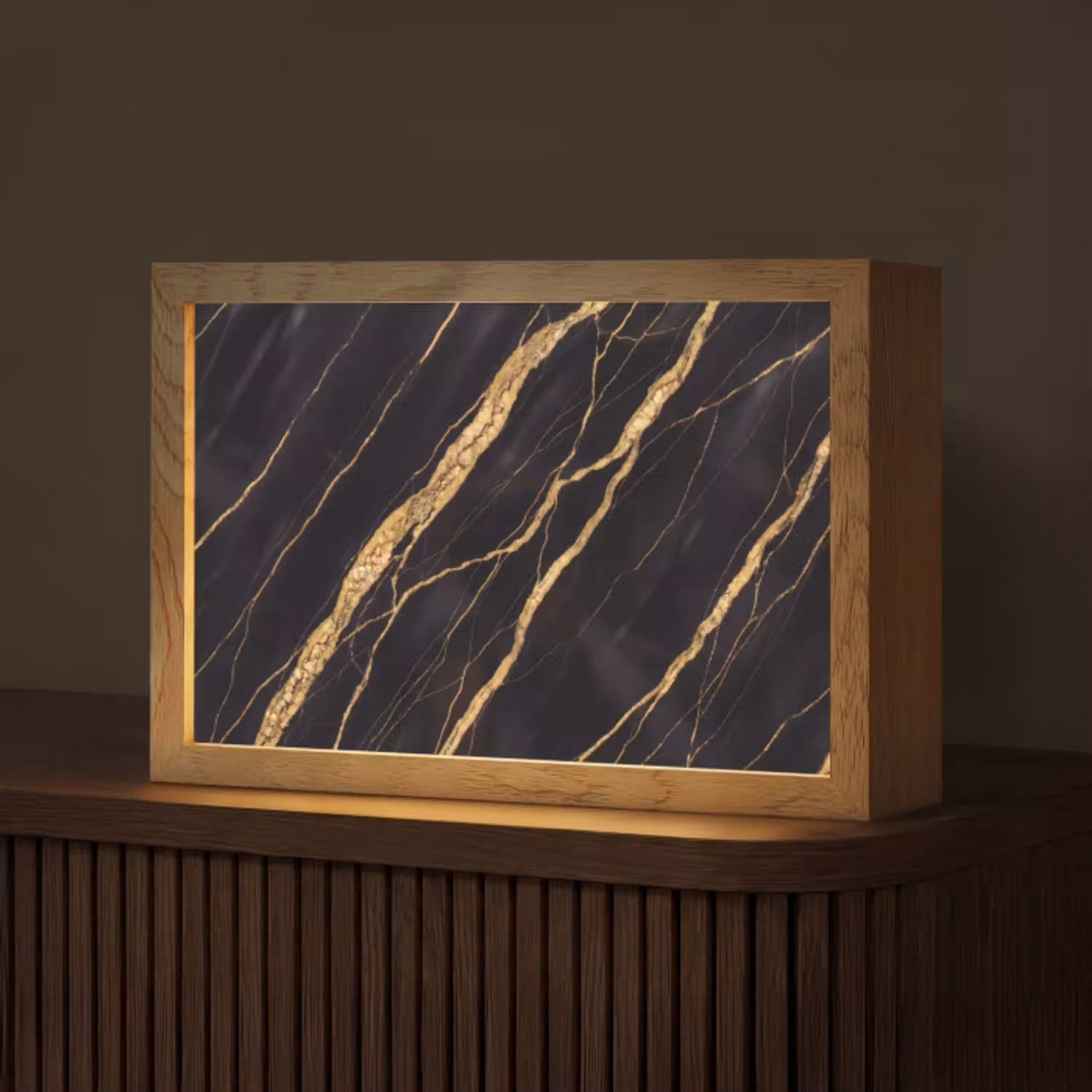Marmer - Goud - Textuur - Abstract - Zwart Light Box met kabel (Tafellamp) klein -z3d_website