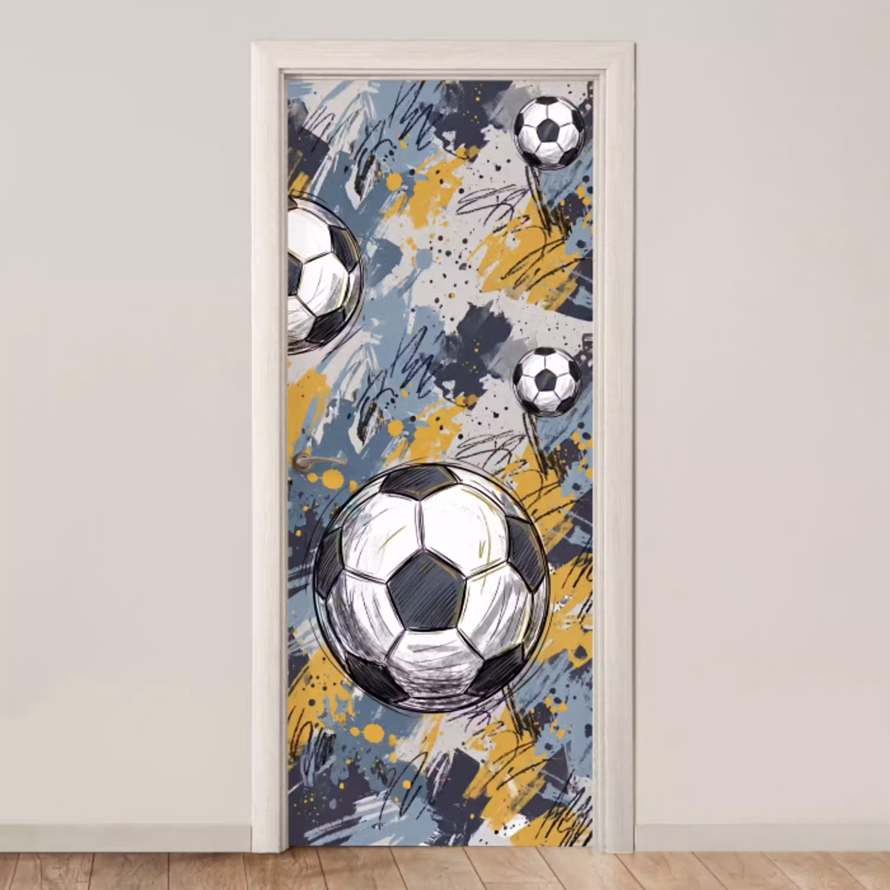 Voetbal - Abstract - Sport - Kleurrijk deurposter klein -3d_beige