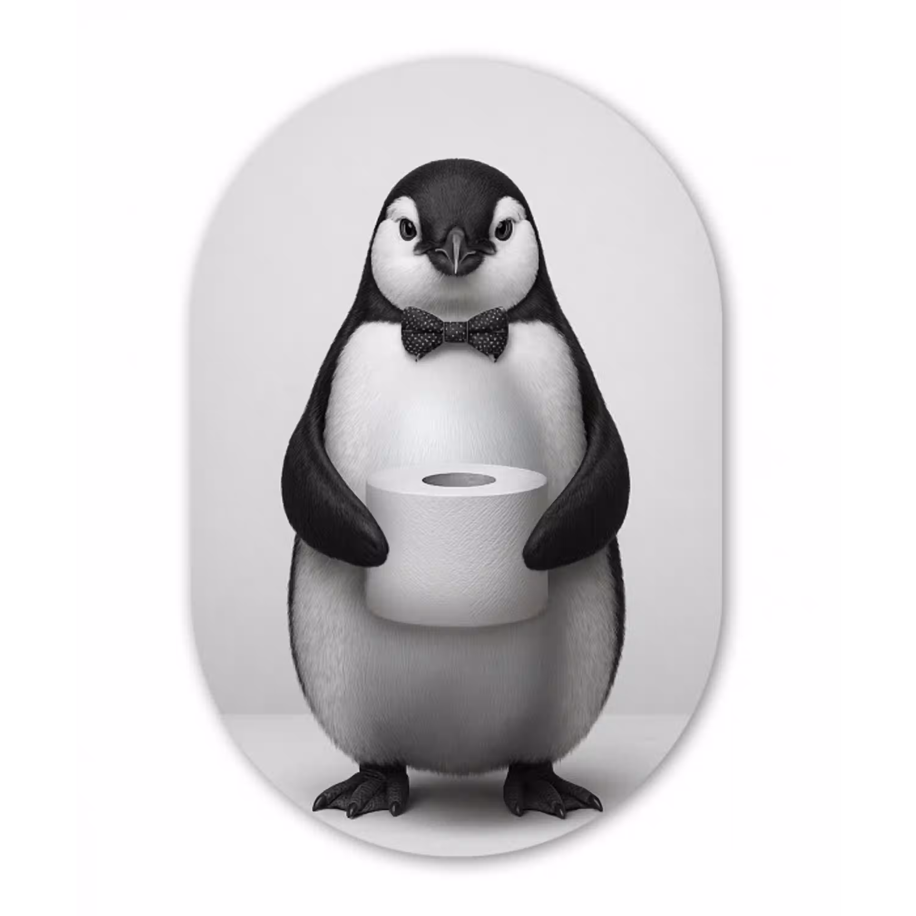 Pinguïn - WC rol - Wit Wandcirkel Ovaal Aluminium middel -3d