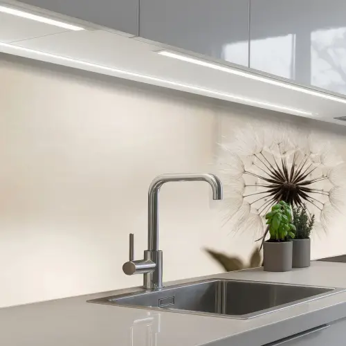 Paardenbloem - Minimalistisch - Wit keuken achterwand 2 middel -3d_schuin