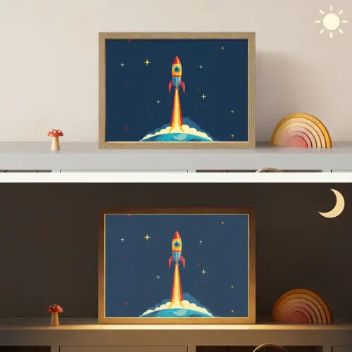 Raket - Rookwolken - Ruimte Light Box met batterij (Wandlamp kind) middel -sfeer3_kind