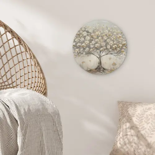 Boom - Beige - Goud - Verflook - Grijs Akoestische PET Vilt - Rond klein -sfeer4