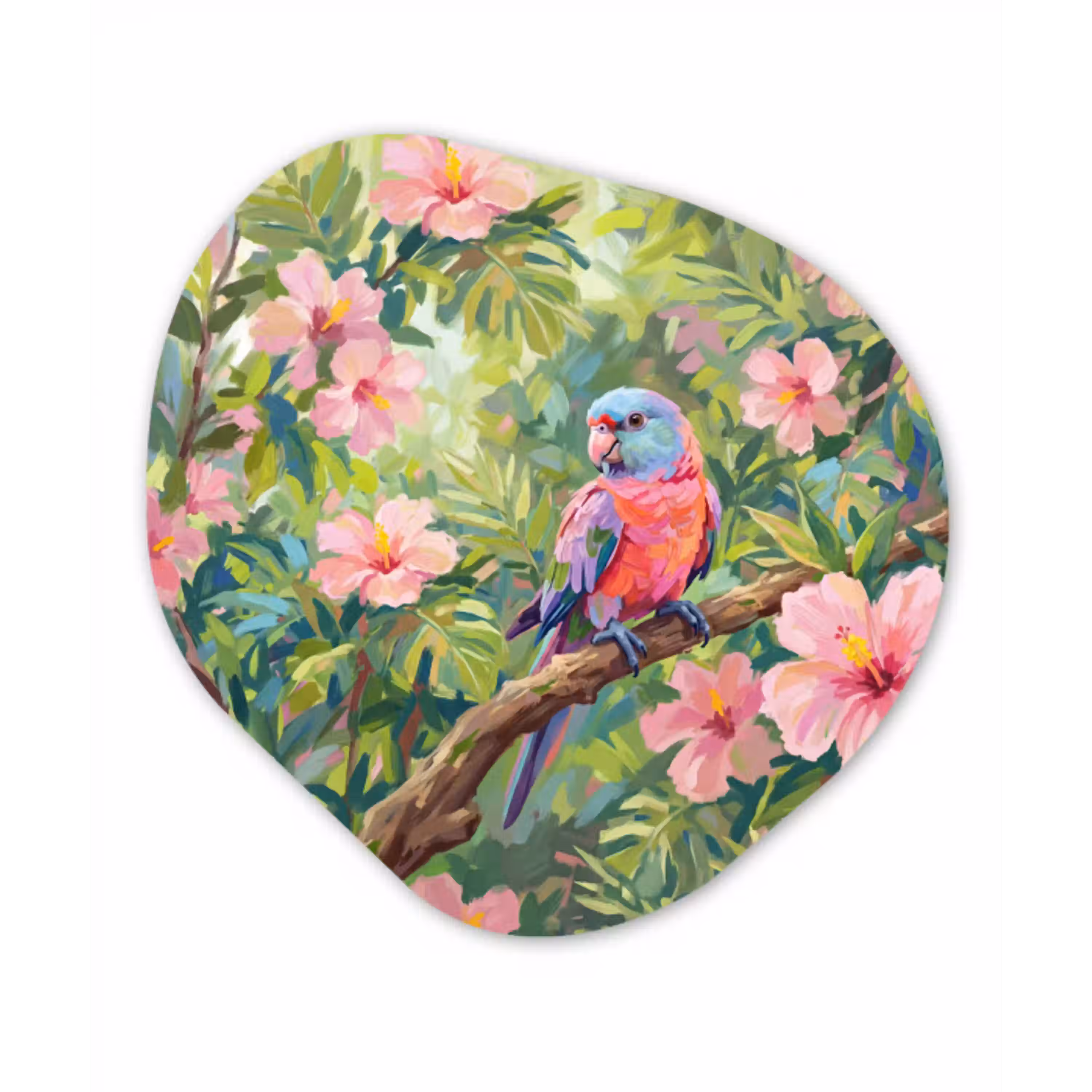 Papagaai - Hibiscusbloemen - Kleurrijk Wandcirkel Organisch Forex 3mm klein -3d