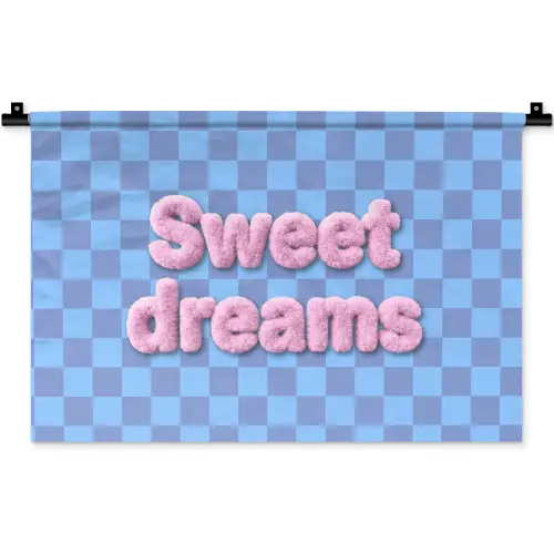 Sweet dreams - Vierkanten - Roze - Blauw Wandkleed katoen klein -zz3d