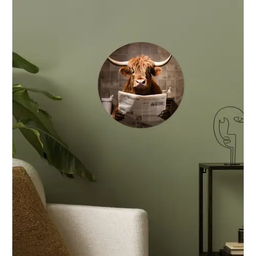 Schotse hooglander - Krant - Toilet Wandcirkel behangsticker klein -sfeer2