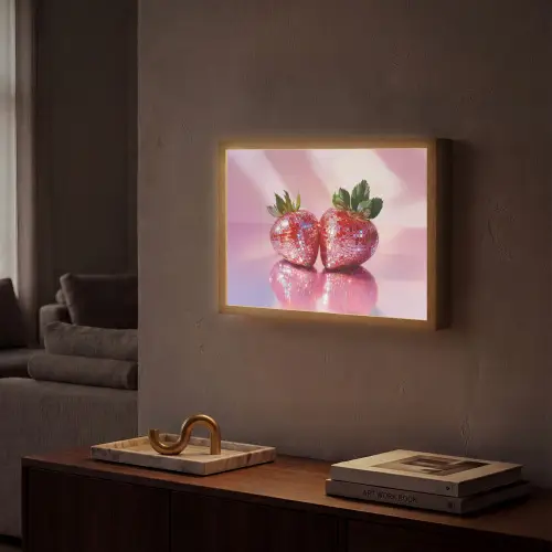 Disco - Fruit - Glitter - Strawberry Light Box met batterij (Wandlamp) middel -sfeer1