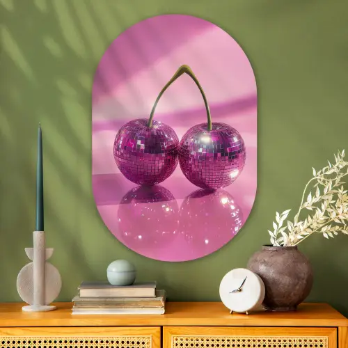 Glitter - Discobol - Roze - Kersen Wandcirkel Ovaal Glas middel -sfeer2