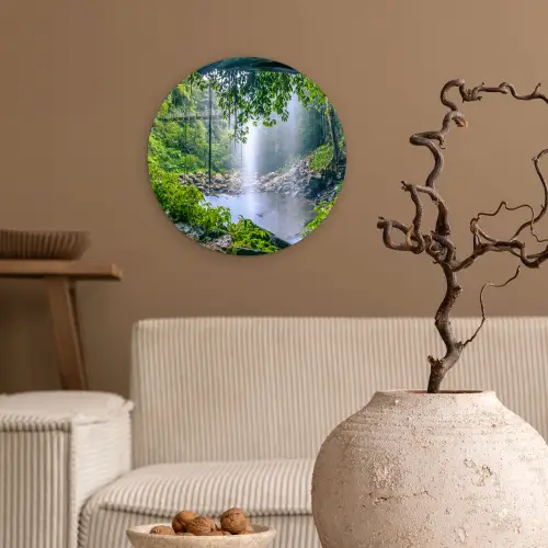 Jungle - Regenwoud - Water - Waterval - Planten Wandcirkel kunststof plaat 5mm dik klein -sfeer1