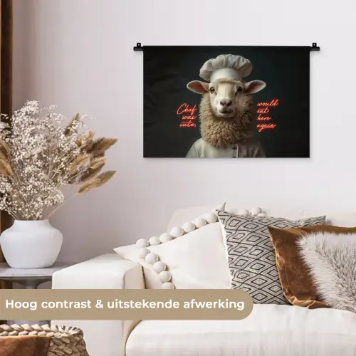 Schaap - Kokskleding - Neon - Quote Wandkleed katoen klein -sfeer1