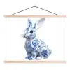 Delftsblauw - Haasje - Wit textielposter latten blank klein -3d