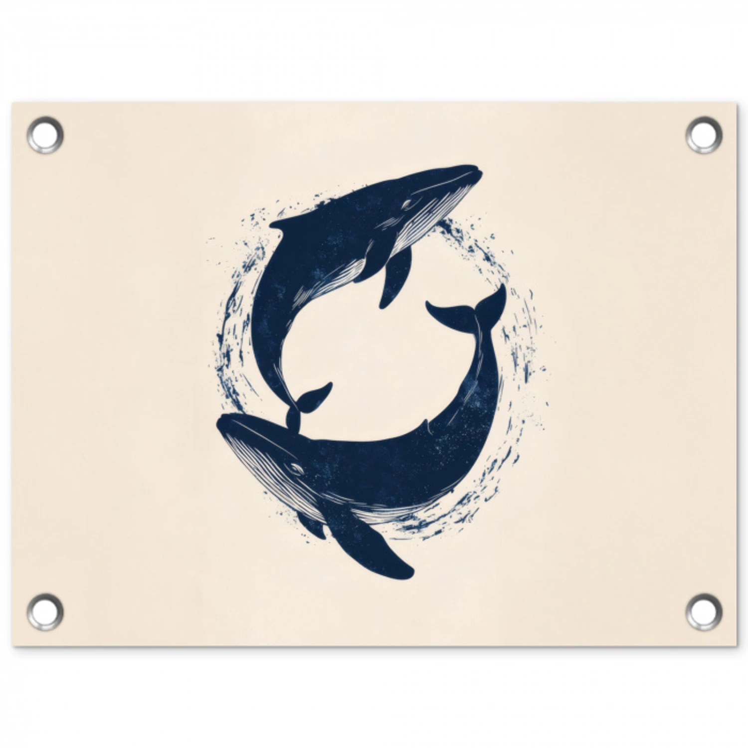 Walvissen - Spetters - Cirkel - Donkerblauw tuinposter los doek klein -3d