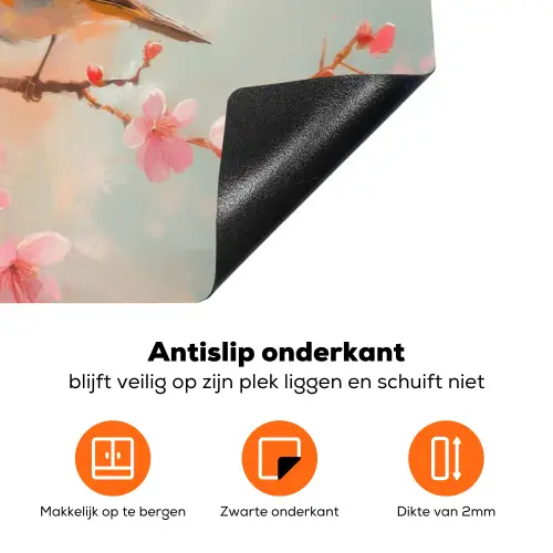Roodborstjes - Sierlijk - Bloesemtak Inductie beschermer vinyl 3mm klein -zzzzzzz-td-onderkant
