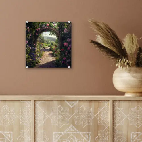 Doorkijk - Landschap - Bloemen - Rozenboog - Natuur plexiglas 5mm klein -sfeer5