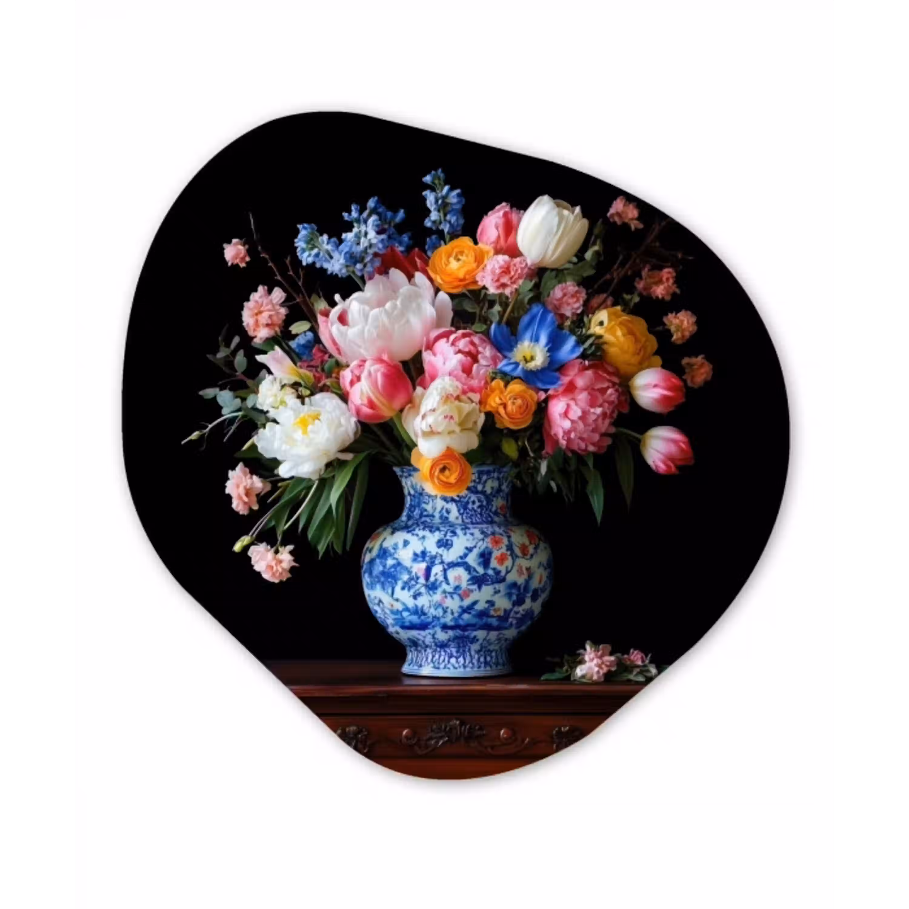 Rozen - Bloemen - Vaas - Boeket Wandcirkel Organisch Plexiglas middel -3d