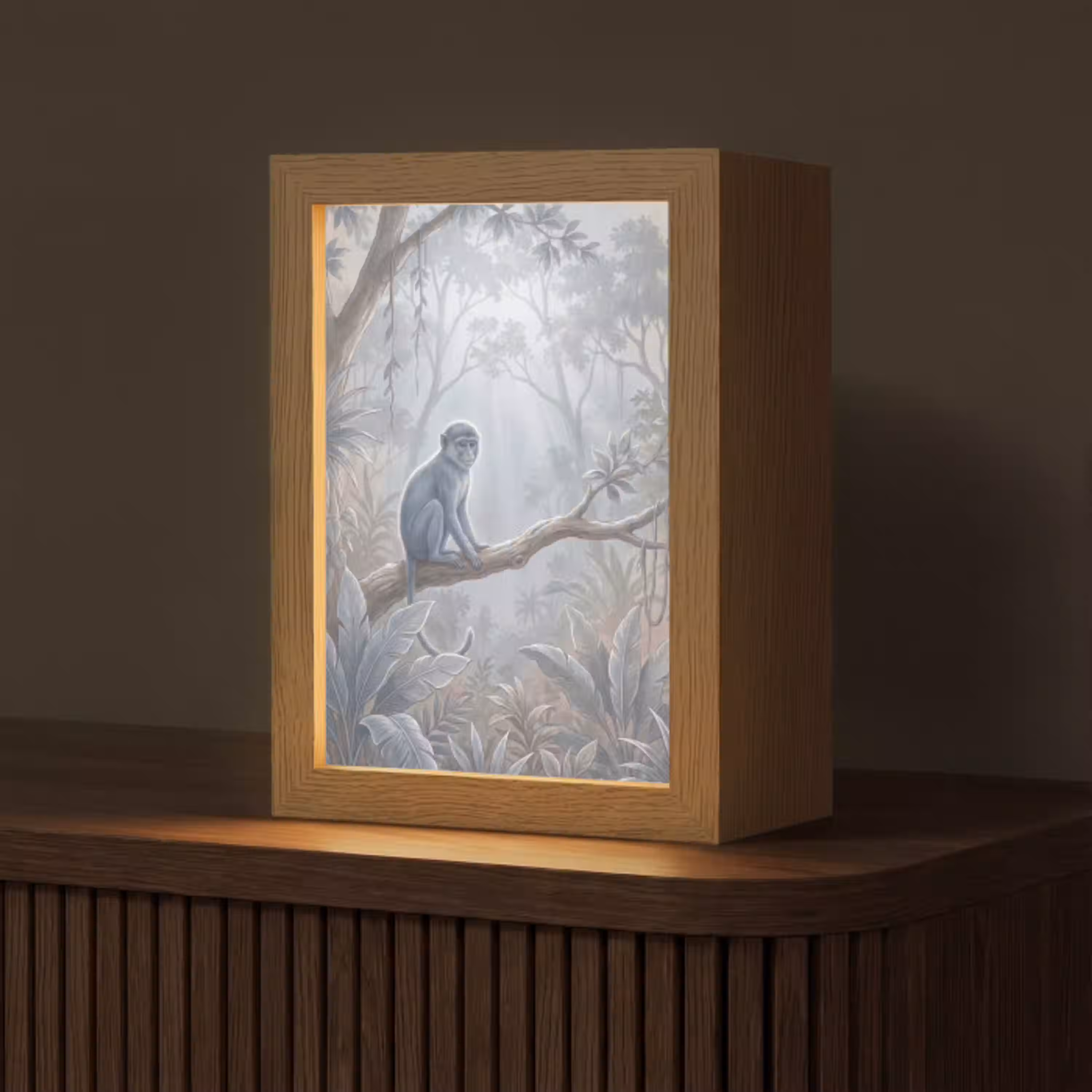 Aap - Boom - Jungle - Natuur - Grijs Light Box met kabel (Tafellamp) klein -z3d_website