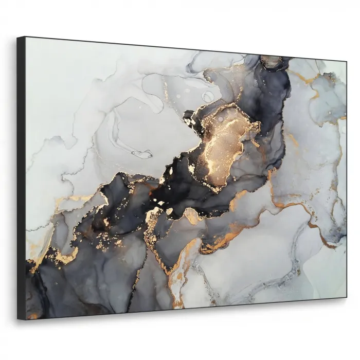 Zwart - Marmer - Luxe - Goud Textielframe zwart klein -3d