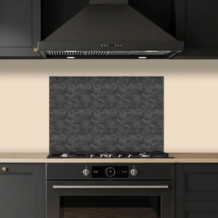 Grijs - Bloesem - Heuvels keuken achterwand spatscherm klein 900 -sfeer1