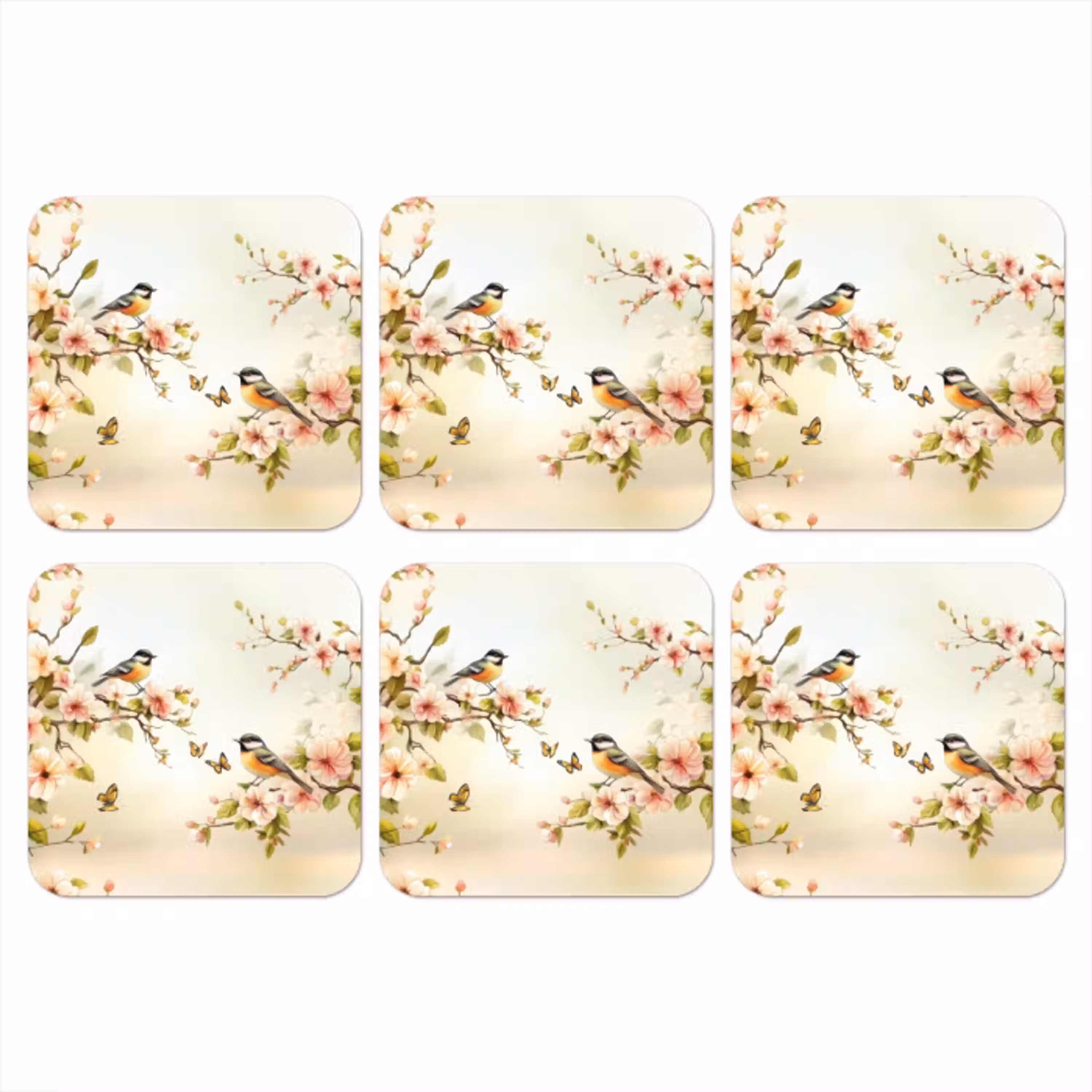 Takken - Bloemen - Vogeltjes - Roze onderzetter kurk middel -3d
