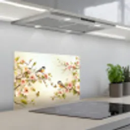 Takken - Bloemen - Vogeltjes - Roze keuken achterwand spatscherm klein -3d_schuin