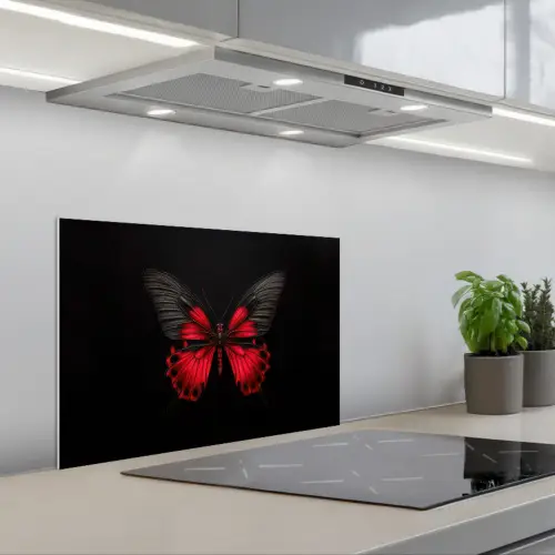 Vlinder - Rood - Contrast keuken achterwand spatscherm klein -3d_schuin