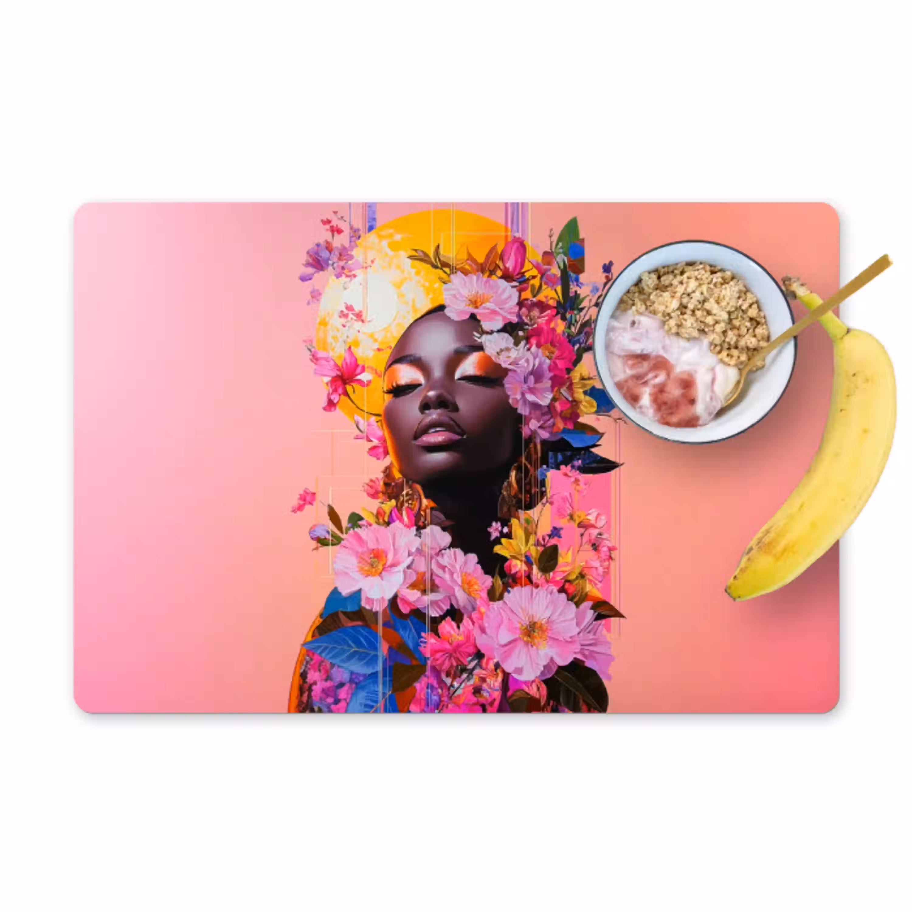 Kleurrijk - Bloemen - Vrouw - Zon Placemat vinyl groot -zzzproduct_Kitchenyeah-website