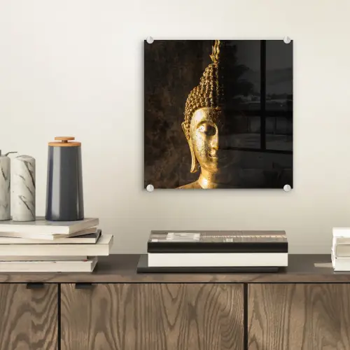 Buddha - Boeddha beeld - Goud - Spiritueel - Zwart plexiglas 5mm klein -sfeer1