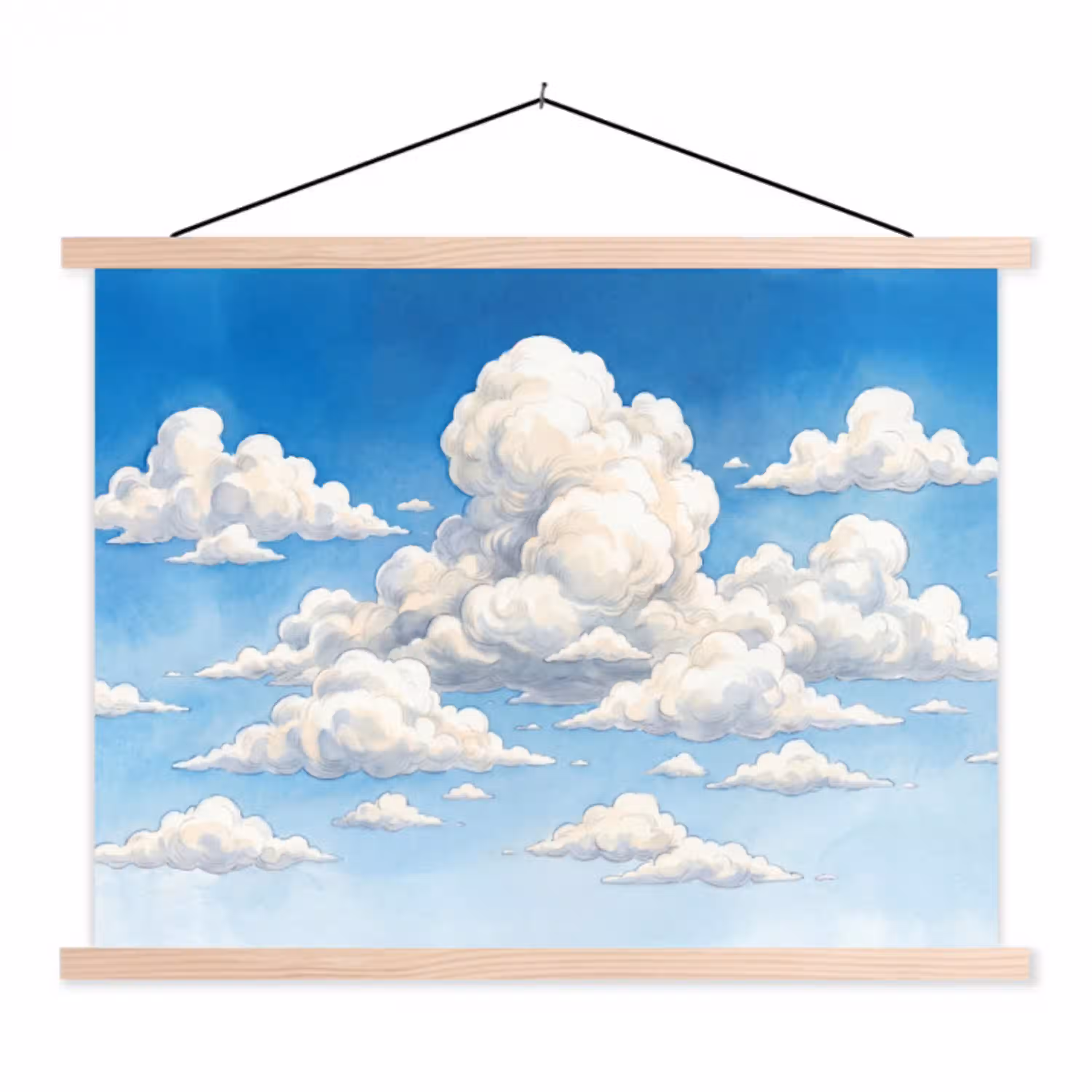 Wolken - Blauwe lucht - Natuur - Modern - Wit textielposter latten blank klein -3d