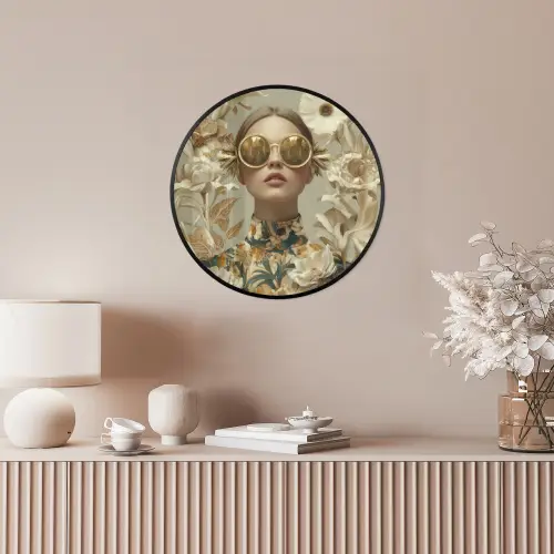 Vrouw - Bloemen - Zonnebril - Wit Fotolijst rond zonder passe partout klein -sfeer3