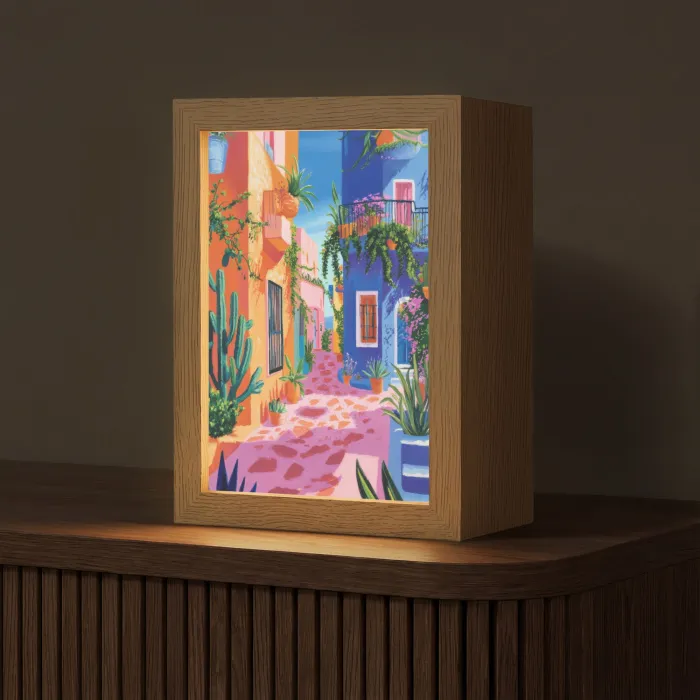 Geel - Blauw - Oranje - Huis Light Box met kabel (Tafellamp) klein -z3d_website