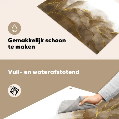 Marmer - Goud - Bruin - Textuur - Marmerlook Inductie beschemer met haakjes klein -ky-schoon-nl