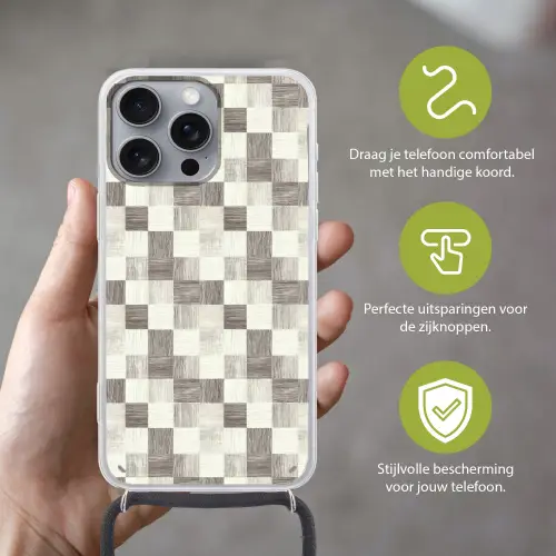 Patroon - Dambord - Houtnerf Hoesje iPhone 16 Pro Max met koord klein 804 -sfeer2_NL