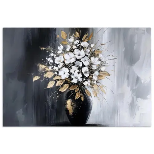 Bloemen - Wit - Vaas - Abstract poster papier klein -3d