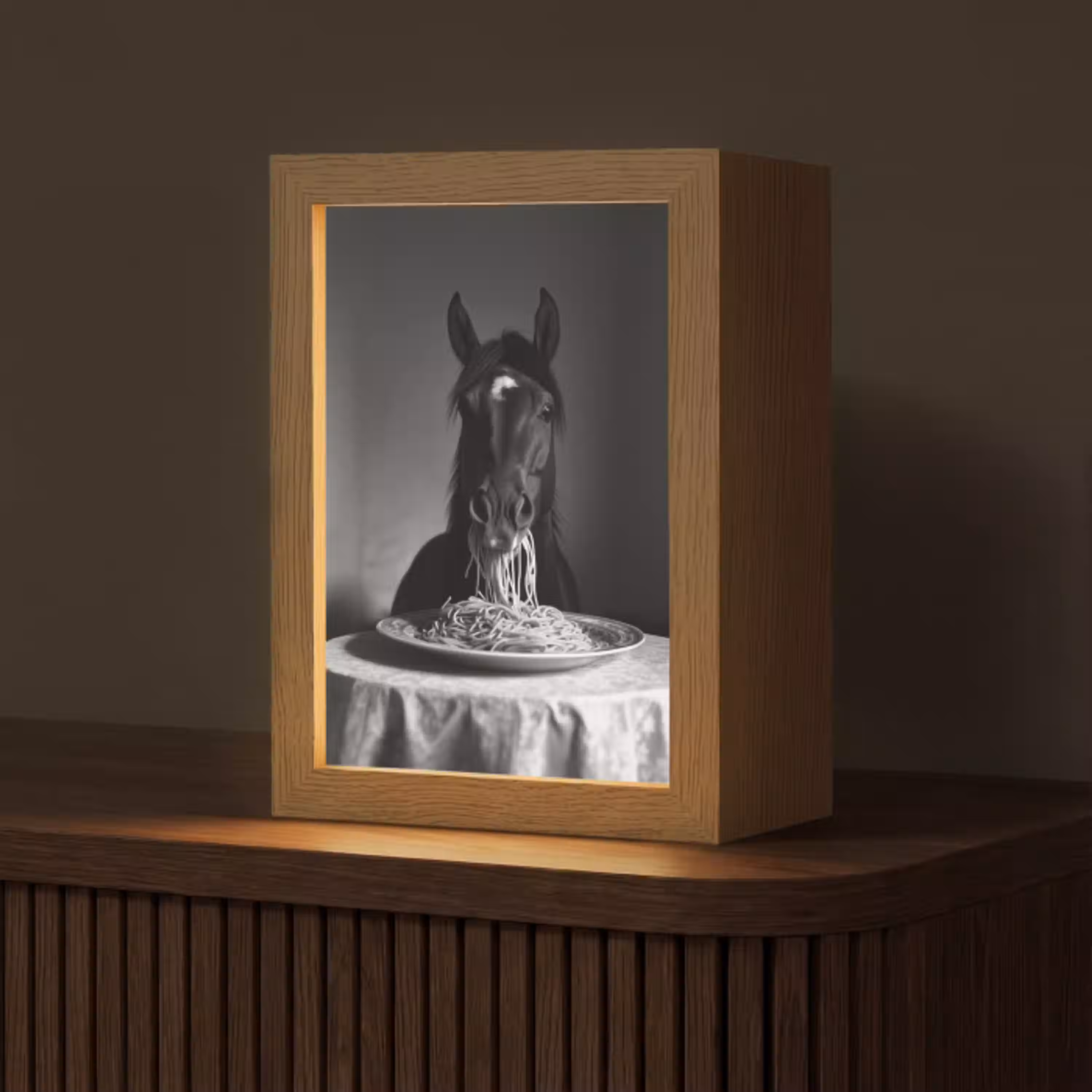 Paard - Bord - Pasta - Tafelkleed - Zwart Wit - Dieren Light Box met kabel (Tafellamp) klein -z3d_website