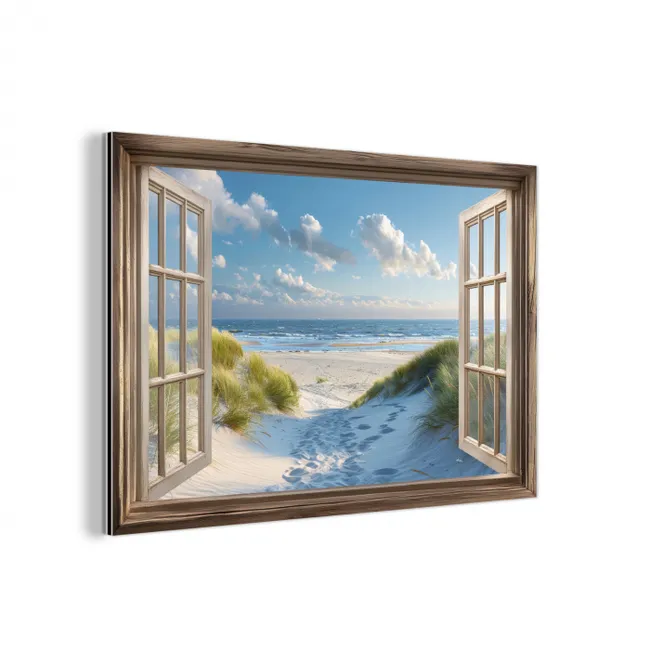 Doorkijk - Strand - Raam - Duinen - Zee aluminium wit klein -3d