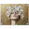 Gezicht - Bloemen - Goud - Abstract tuinposter los doek klein -3d