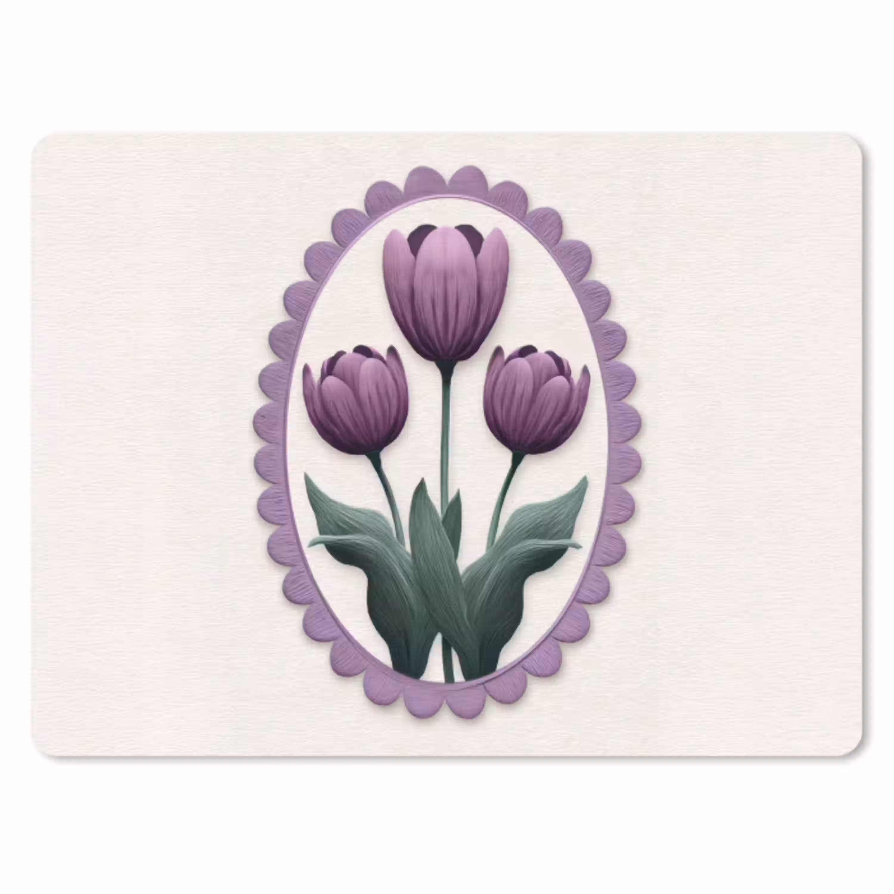 Tulpen - Paars - Lijst - Bladeren muismat rubber klein -3d