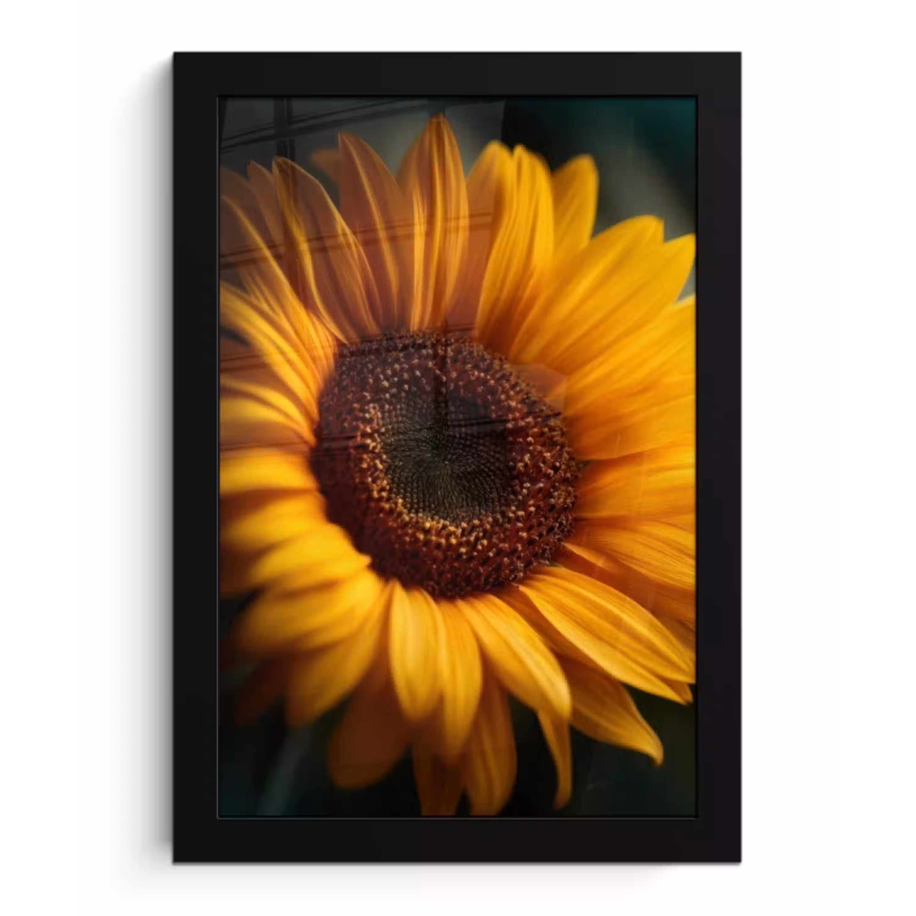 Geel - Zonnebloem - Zomers fotolijst zwart zonder passe partout klein -3d