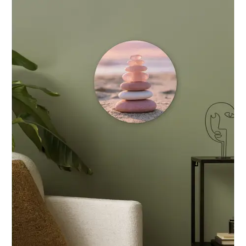 Stenen - Zand - Roze Wandcirkel kunststof plaat 5mm dik klein -sfeer3