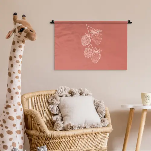 Minimalistisch - Illustratie - Aardbei - Tak Wandkleed katoen klein -wsfeer5_kind