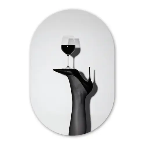 Hak - Wijn - Minimalistisch - Zwart Wandcirkel Ovaal Glas middel -3d