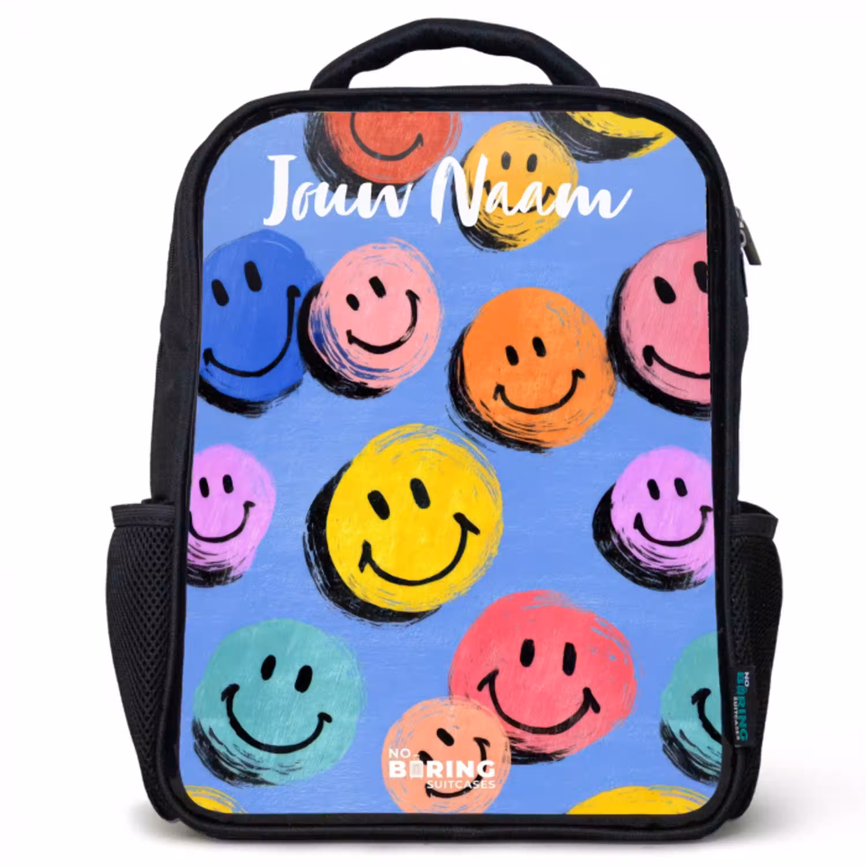 Een speels en kunstzinnig patroon van kleurrijke smileys Rugzak - Zwart middel -3d