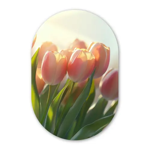 Tulpen - Roze - Zonnestralen Wandcirkel Ovaal Glas middel -3d