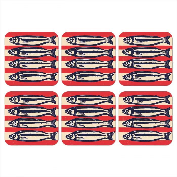 Sardines - Rood en beige strepen onderzetter kurk middel -3d