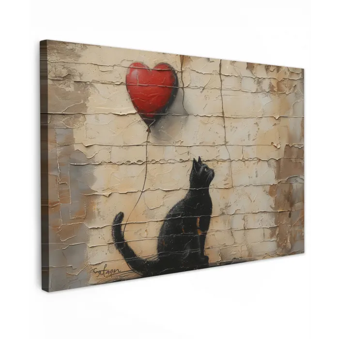 Street art - Kat - Ballon - Graffiti - Banksy canvas 2cm klein -z3d
