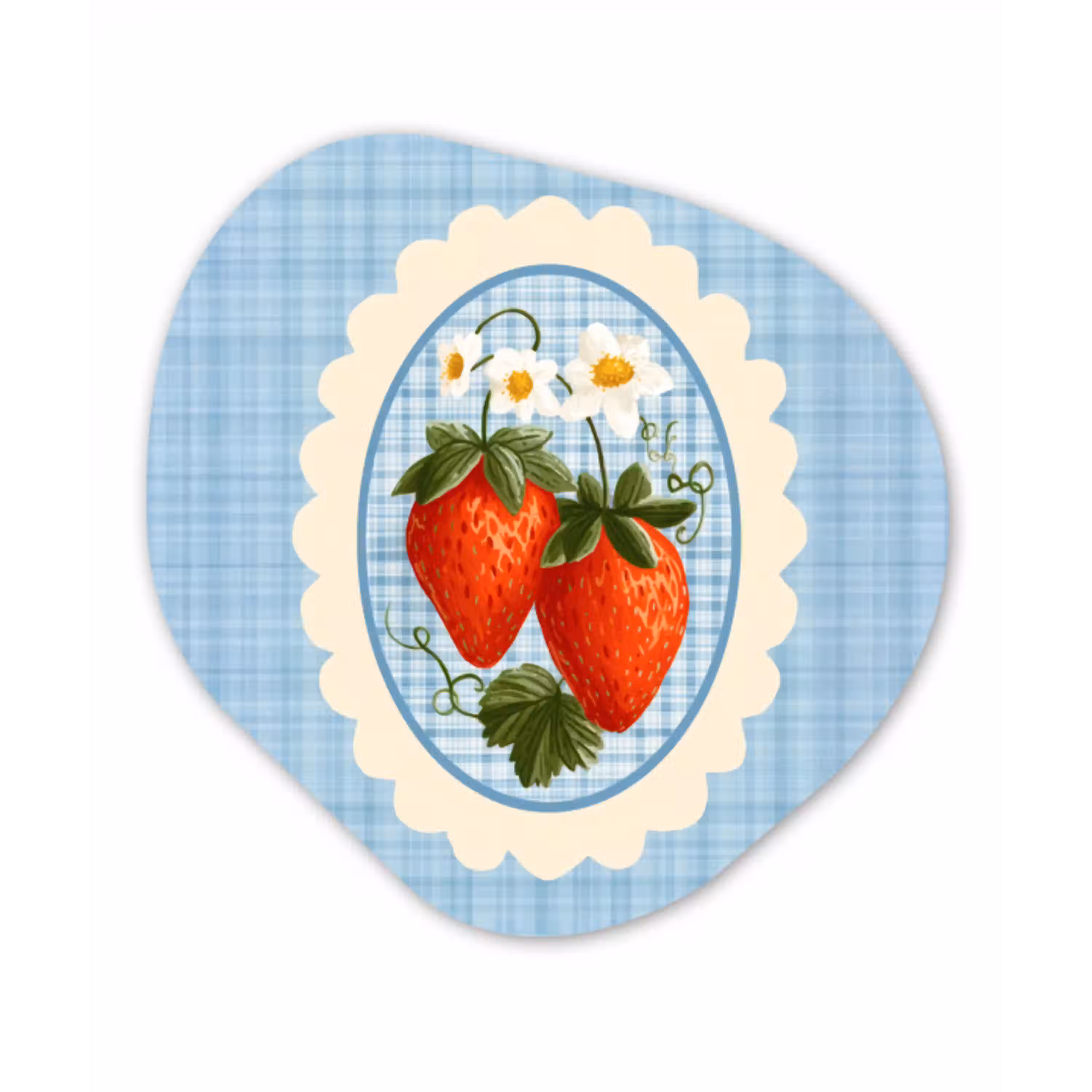 Aardbeien - Lijst - Rood - Geruit Wandcirkel Organisch Forex 3mm klein -3d