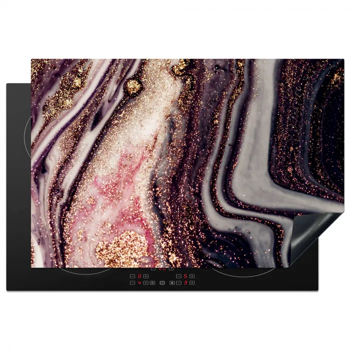 Marmer - Roze - Goud - Glitter - Marmerlook Inductie beschermer vinyl 3mm klein -3d