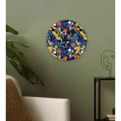 Zomer - Vlinder - Marineblauw - Blauw Wandcirkel kunststof plaat 5mm dik klein 188 -sfeer3
