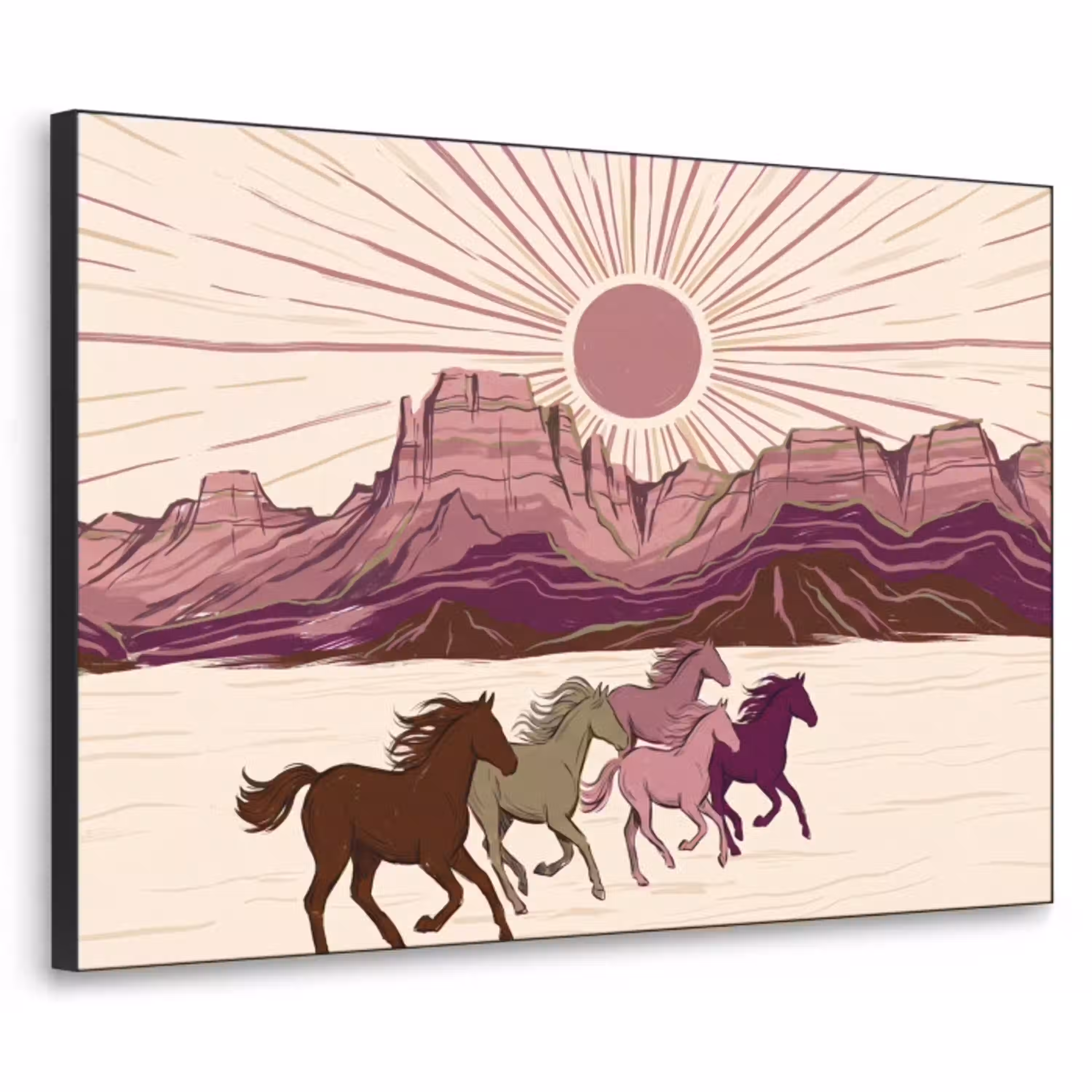 Paarden - Rennend - Woestijn - Natuur - Abstract Textielframe zwart klein -3d